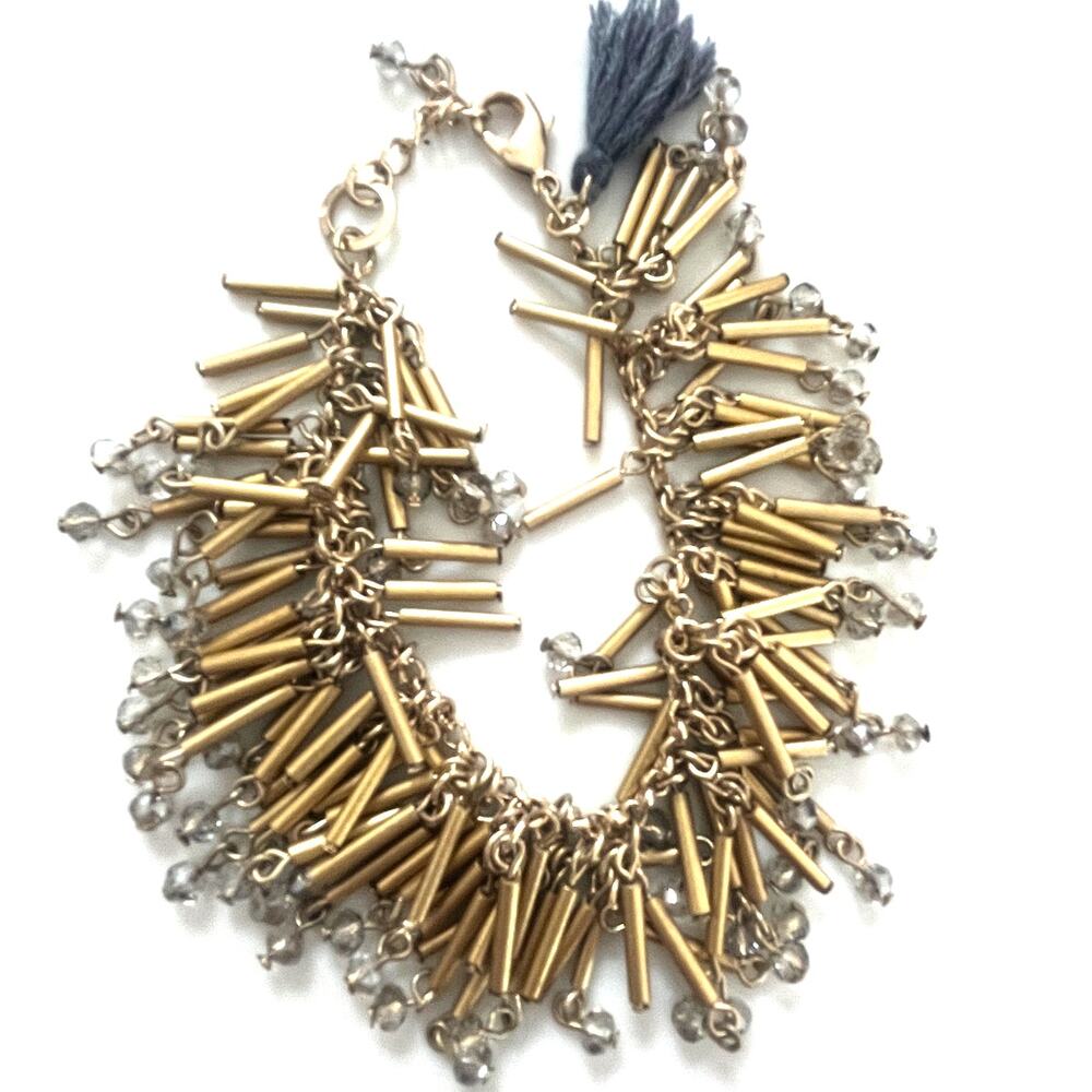 Mixed Metal Bracelet with Multiple Brass Tone Rod Clusters with Beads